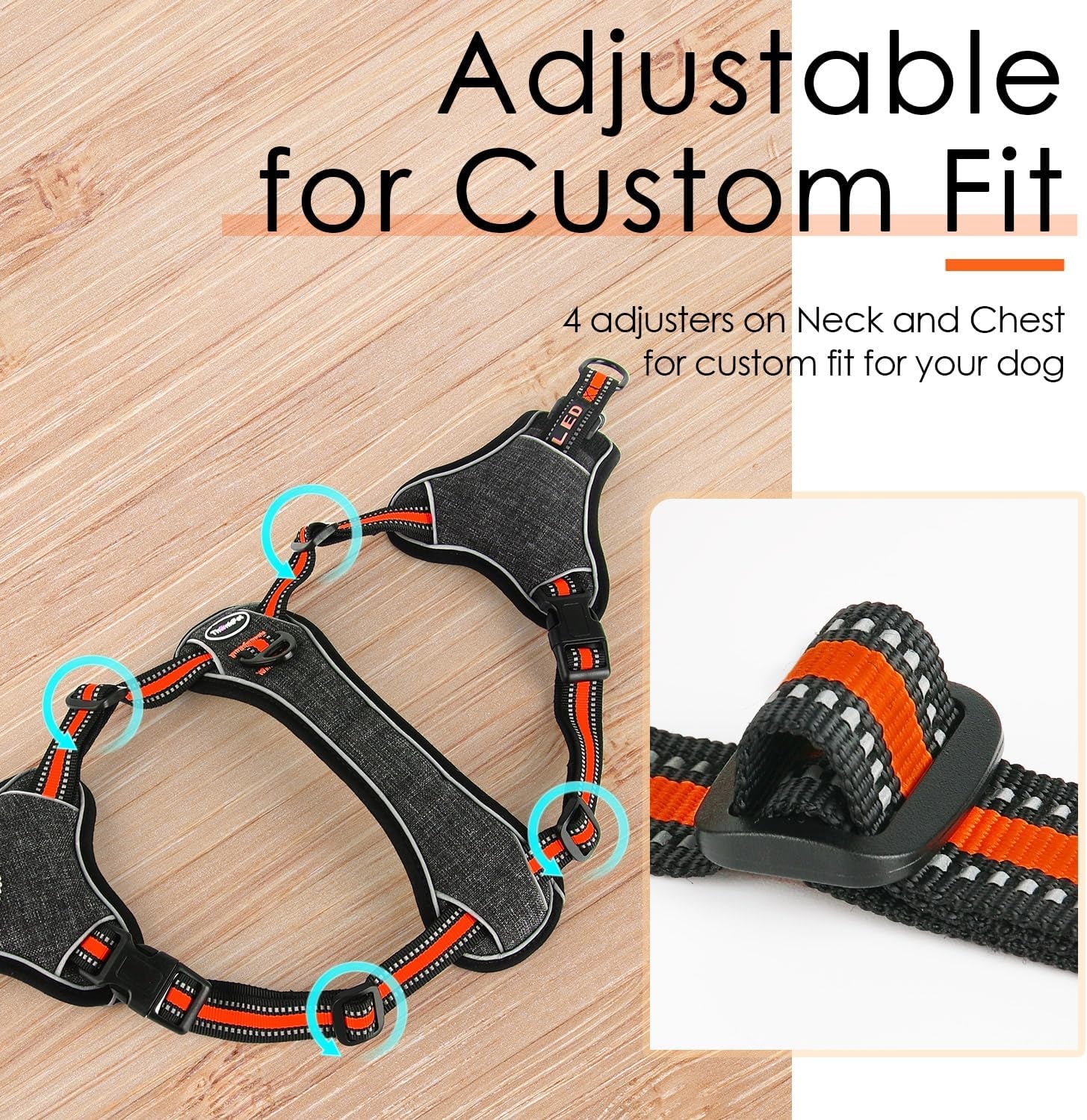 Step in Dog Vest Harness for Large Dogs, Front Clip No Pull Choke Free Escape Proof Padded Breathable Reflective Halter for Large Breed Orange Training Walking Hiking L