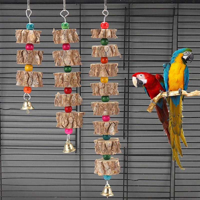 Parakeet Wooden Chew Toy, Hanging Wood Cookies for Pecking and Chewing, Great for Parrots, Macaws, African Grays & Conures