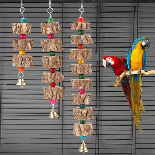 Parakeet Wooden Chew Toy, Hanging Wood Cookies for Pecking and Chewing, Great for Parrots, Macaws, African Grays & Conures