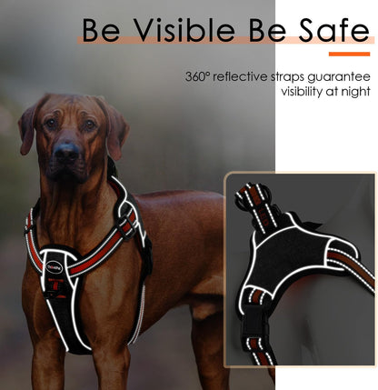 Step in Dog Vest Harness for Large Dogs, Front Clip No Pull Choke Free Escape Proof Padded Breathable Reflective Halter for Large Breed Orange Training Walking Hiking L