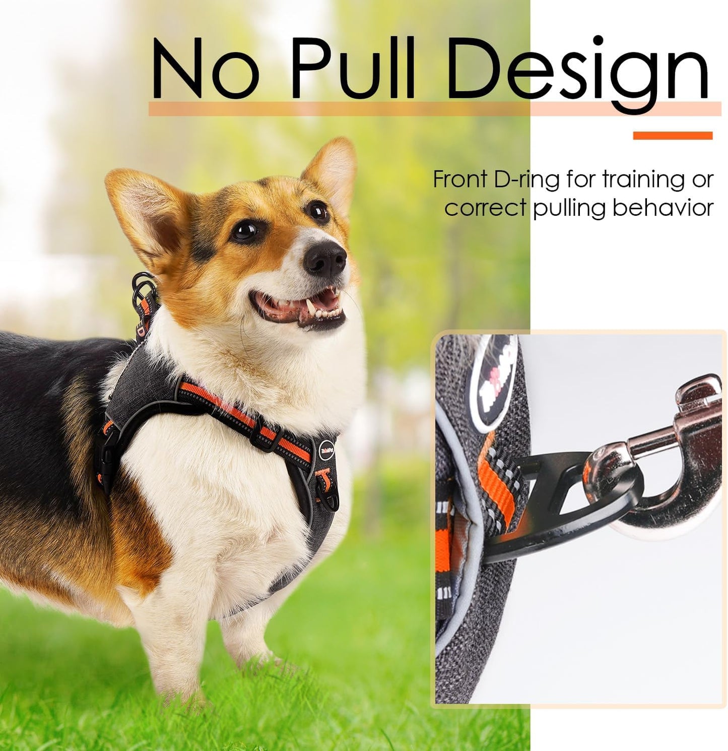 Step in Dog Vest Harness for Large Dogs, Front Clip No Pull Choke Free Escape Proof Padded Breathable Reflective Halter for Large Breed Orange Training Walking Hiking L