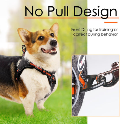 Step in Dog Vest Harness for Large Dogs, Front Clip No Pull Choke Free Escape Proof Padded Breathable Reflective Halter for Large Breed Orange Training Walking Hiking L