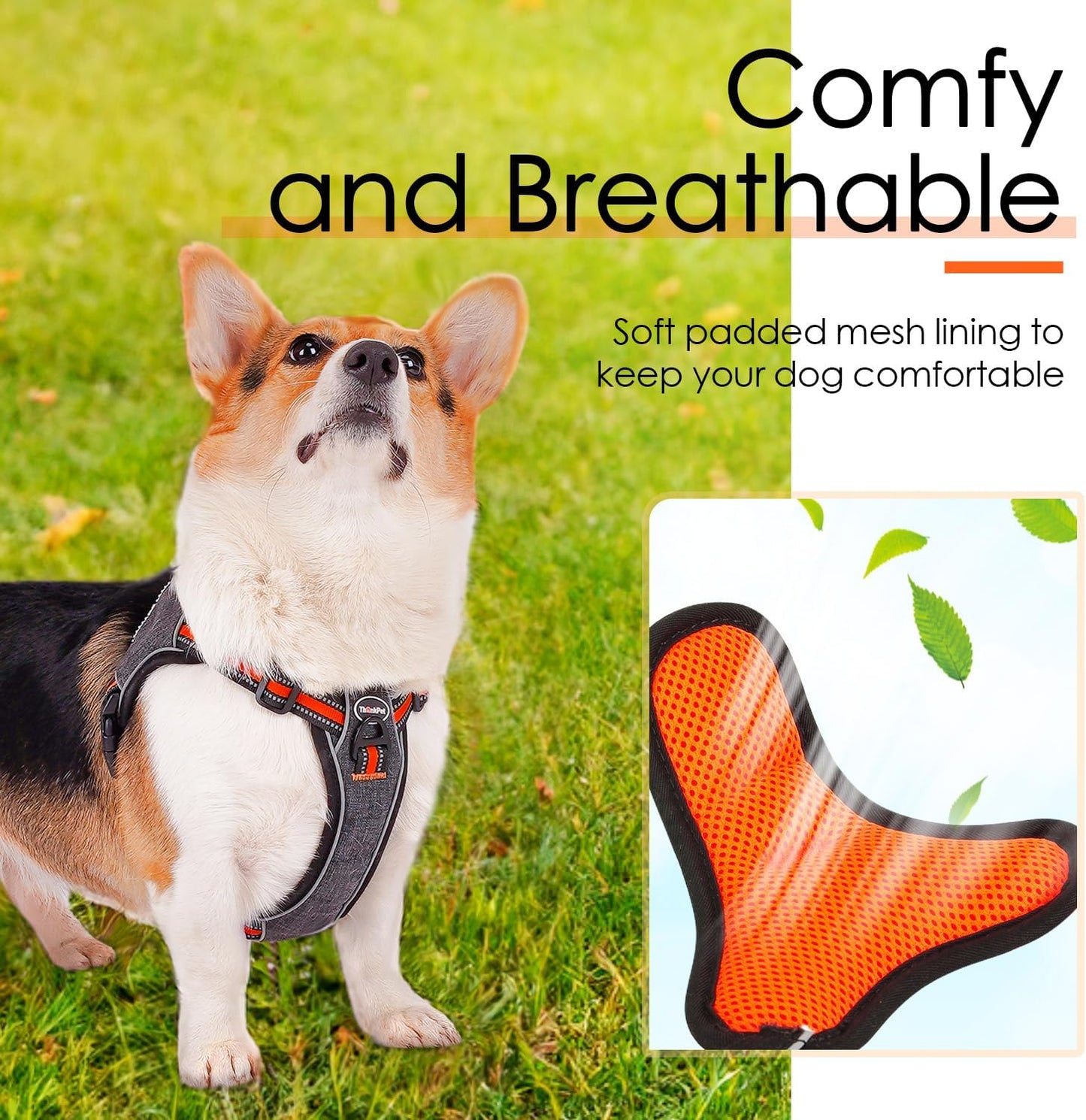 Step in Dog Vest Harness for Large Dogs, Front Clip No Pull Choke Free Escape Proof Padded Breathable Reflective Halter for Large Breed Orange Training Walking Hiking L