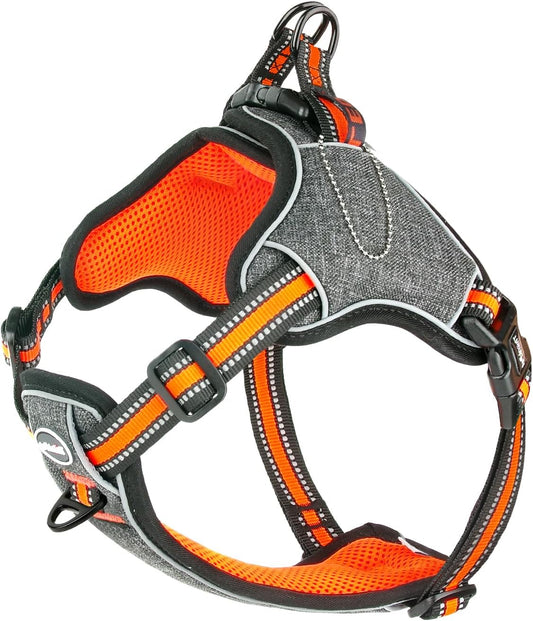 Step in Dog Vest Harness for Large Dogs, Front Clip No Pull Choke Free Escape Proof Padded Breathable Reflective Halter for Large Breed Orange Training Walking Hiking L