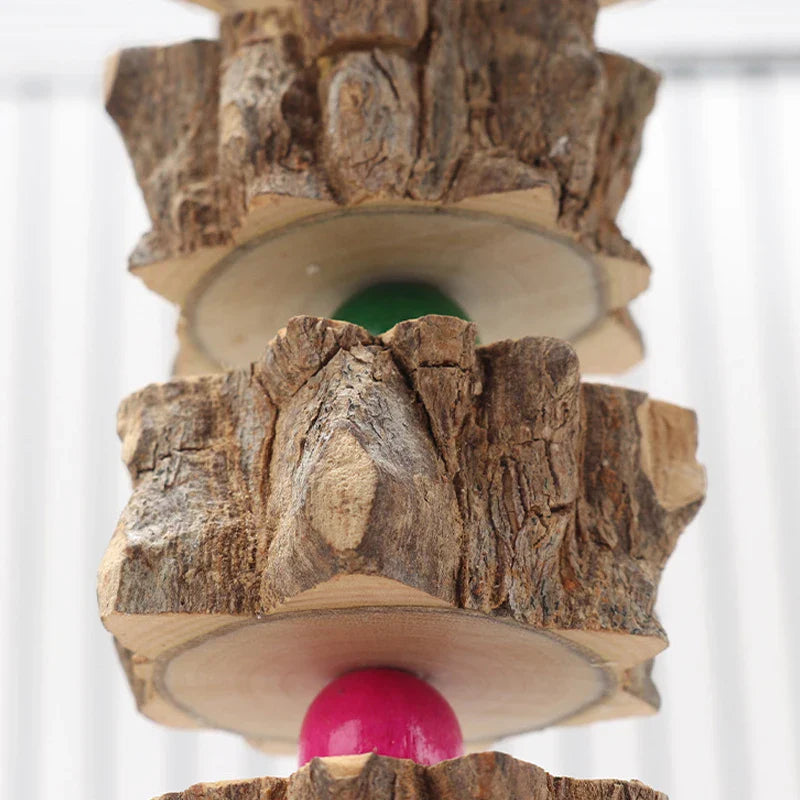 Parakeet Wooden Chew Toy, Hanging Wood Cookies for Pecking and Chewing, Great for Parrots, Macaws, African Grays & Conures