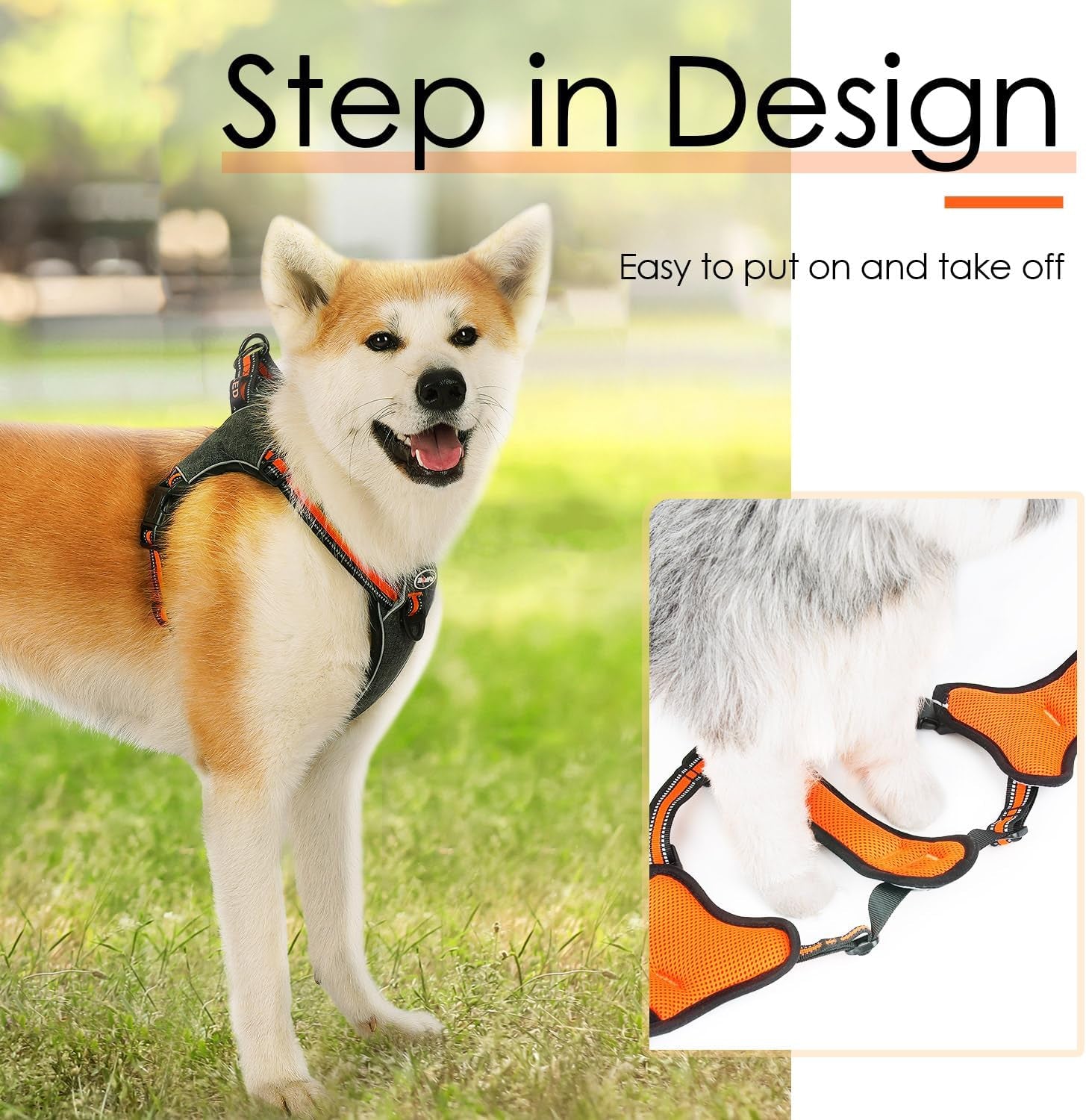 Step in Dog Vest Harness for Large Dogs, Front Clip No Pull Choke Free Escape Proof Padded Breathable Reflective Halter for Large Breed Orange Training Walking Hiking L