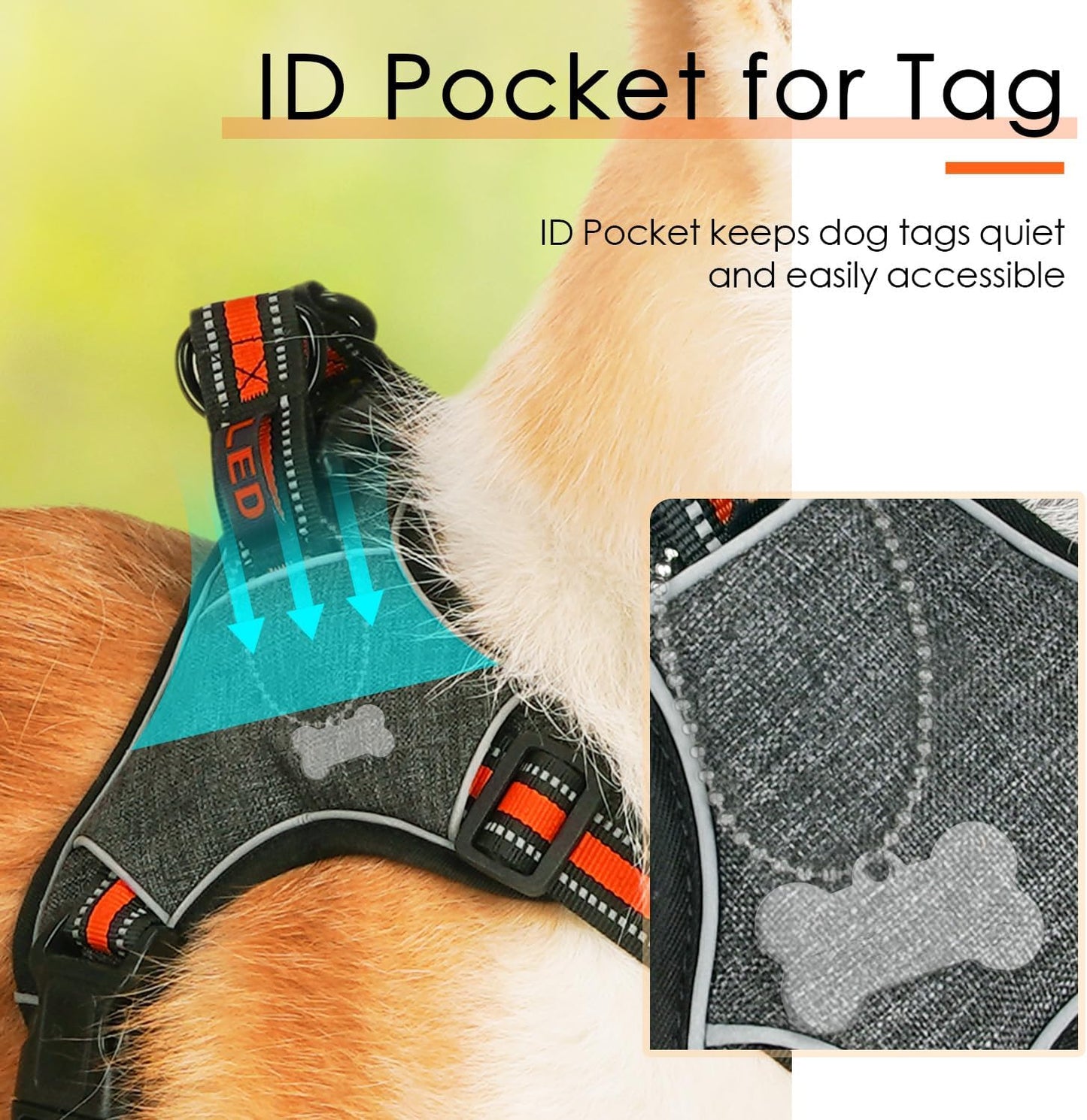 Step in Dog Vest Harness for Large Dogs, Front Clip No Pull Choke Free Escape Proof Padded Breathable Reflective Halter for Large Breed Orange Training Walking Hiking L