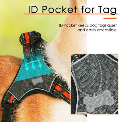 Step in Dog Vest Harness for Large Dogs, Front Clip No Pull Choke Free Escape Proof Padded Breathable Reflective Halter for Large Breed Orange Training Walking Hiking L